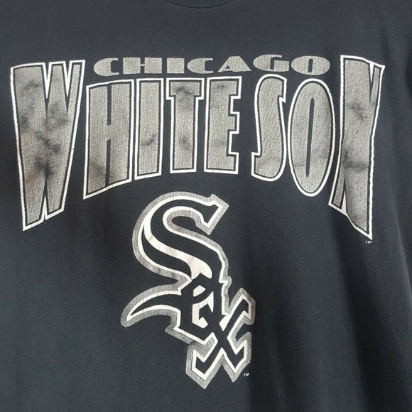 Vtg 90s Chicago White Sox T-Shirt Black MLB Spell - Picture 1 of 7